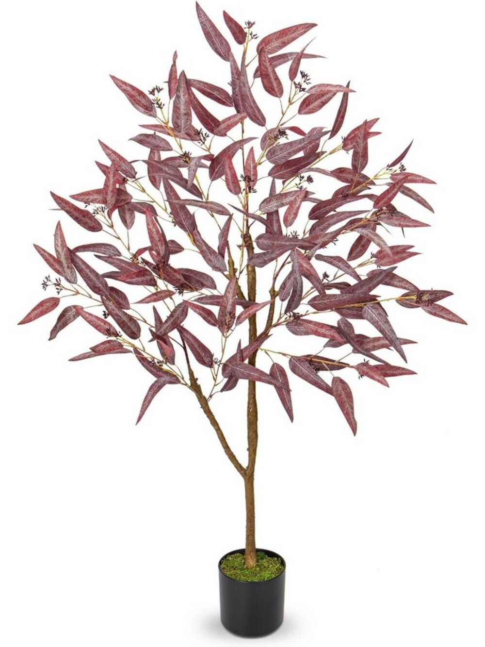 4ft Realistic Eucalyptus Tree - Silk Potted Floor Plant for Fall Decor, Burgundy